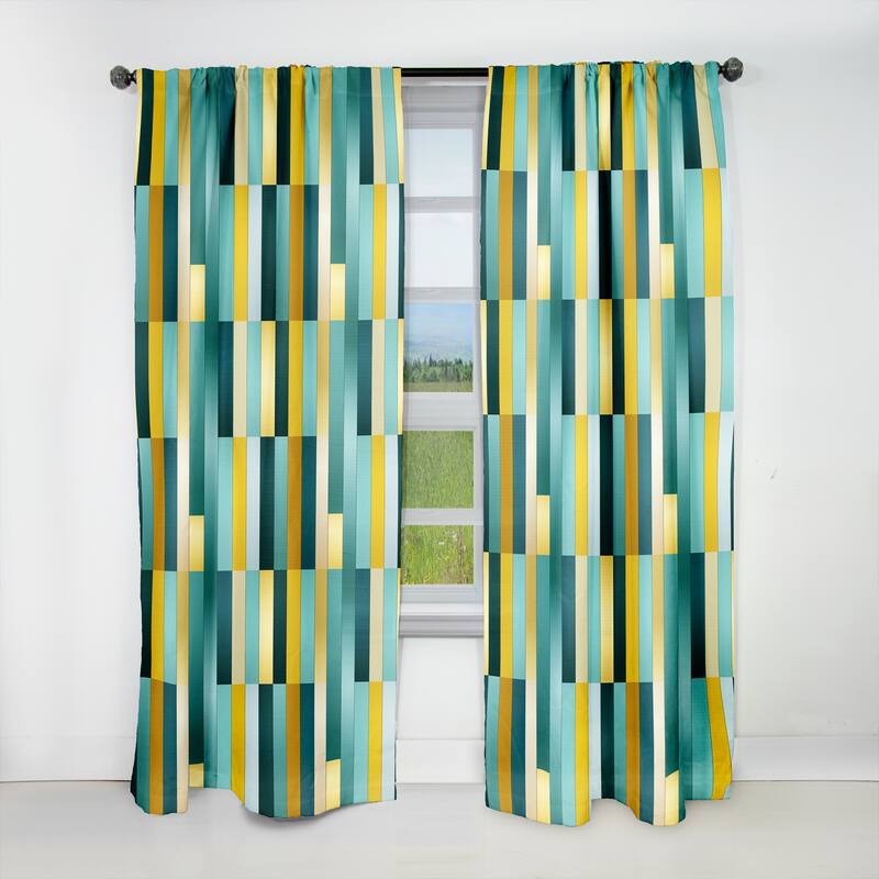 Designart "Green And Yellow Stripes Harmony V" Striped Blackout Curtain